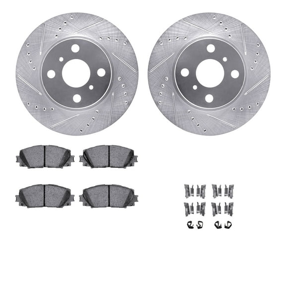 Dynamic Friction Company Front Brake Rotors-Drilled and Slotted-Silver with 5000 Advanced Brake Pads includes Hardware 7512-76128