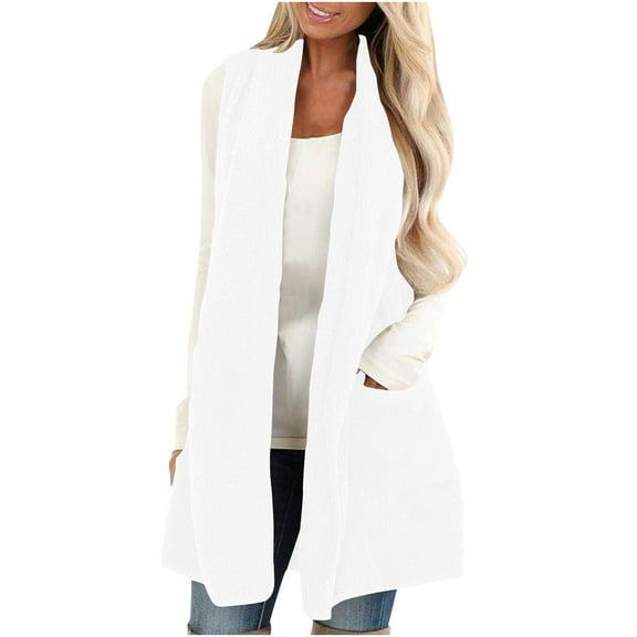 Homenesgenics Winter Coats for Women with Hood Womens Sleeveless Faux Cardigan Fluffly Vintage Jacket Long Coat White XXL