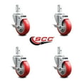 thumbnail image 2 of 4 Inch Red Poly Wheel Swivel 7/8 Inch Square Stem Caster Set with Brake SCC, 2 of 2