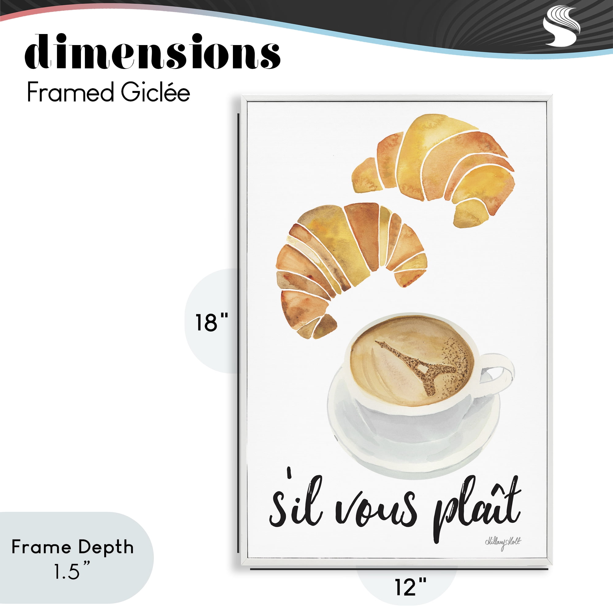 Stupell Industries Paris Croissant and Coffee White Framed Giclee Art, design by Hillary Holt