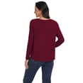 thumbnail image 4 of Asklazy Women's Ribbed Knit V-Neck Tie Front Long Sleeve Slim Fit Casual Tunic Tops,US Size,Wine Red,2XL, 4 of 9