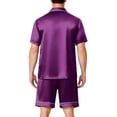 thumbnail image 4 of Resicozy Pajamas Set for Men Silk Satin Sleepwear Short Sleeve Button Down Pjs Set 2 Piece Loungewear with Pockets Purple 3XL, 4 of 6