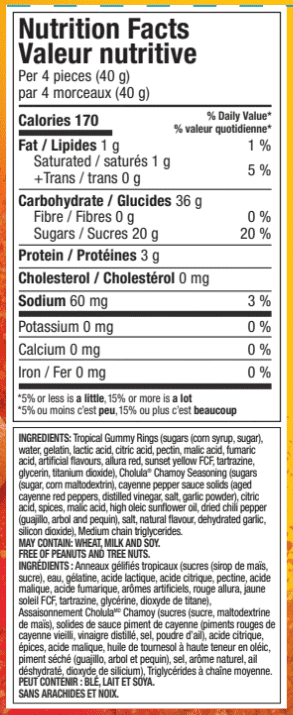 Huer, Cholula Chamoy, Anneaux Fruités Epicés, 100g, Sans Arachides et Noix
