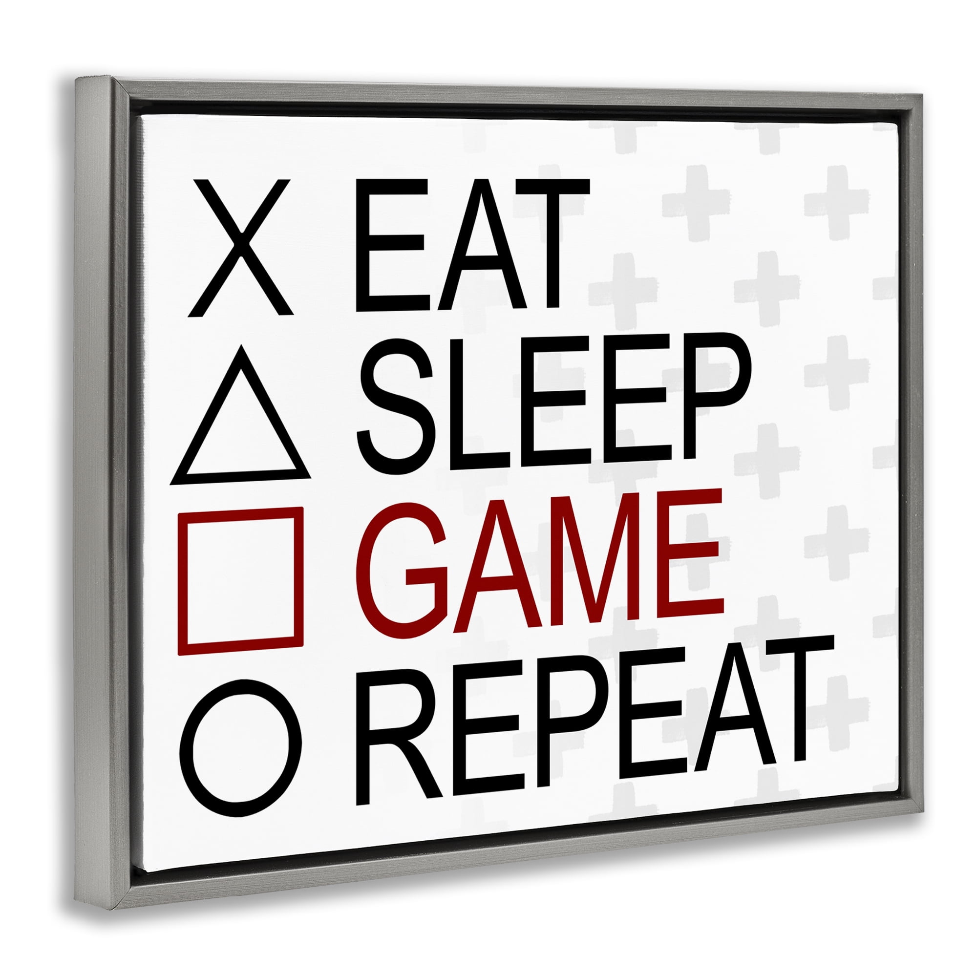 Stupell Industries Gamer Button Shapes Entertainment Painting Gray Floater Framed Canvas Art Print Wall Art, 31 x 25