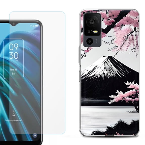 OneToughShield ® for TCL 40 XE 5G Shockproof Fashion Phone Case, with Tempered Glass Screen Protector - Fuji Sakura