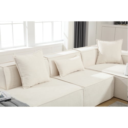 BSHTI Modular Combination Living Room Adult Sofa Set,Free Installation Sofa,Right L-shaped,Italian Minimalist Tofu Block Sofa,Beige