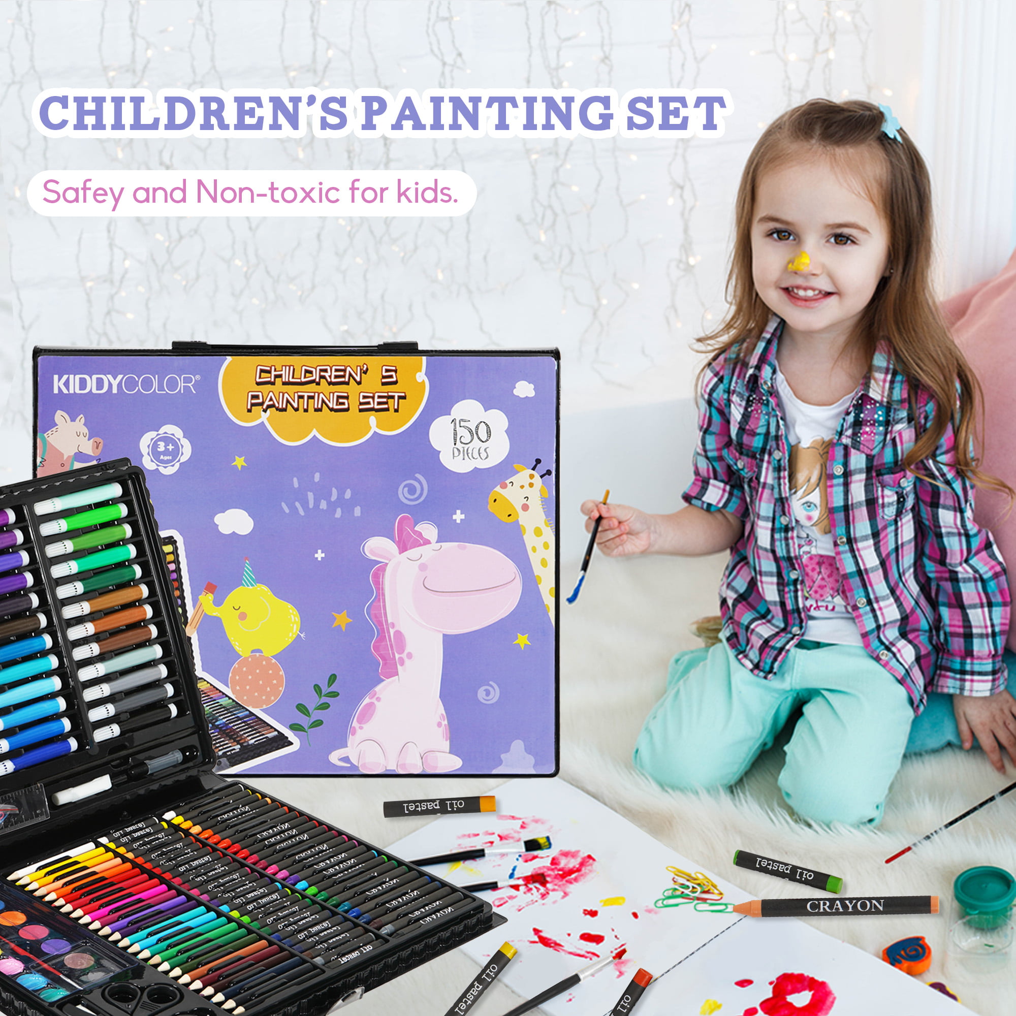 KIDDYCOLOR 150 Pieces Deluxe Art Set for Kids with Oil Pastels, Crayons, Colored  Pencils, Markers a Great Gift Children