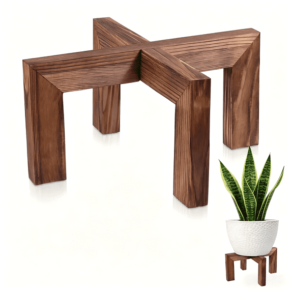 Indoor Outdoor Wood Plant Stand, Single Flower Pot Holder, Sturdy Planter Stand Fits 5-15 Inch Pots