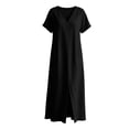 thumbnail image 4 of Hduncf Linen Dress Women Summer Casual Loose Kaftan Dresses Solid Color Beach Vacation Cover Up Cotton Maxi Dress Loungewear Black M, 4 of 8