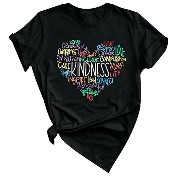 Summer Tops for Women Ladies Fashion Casual Printed Short Sleeve T Shirt Top Crew Neck Oversized Tshirts for Women Black L