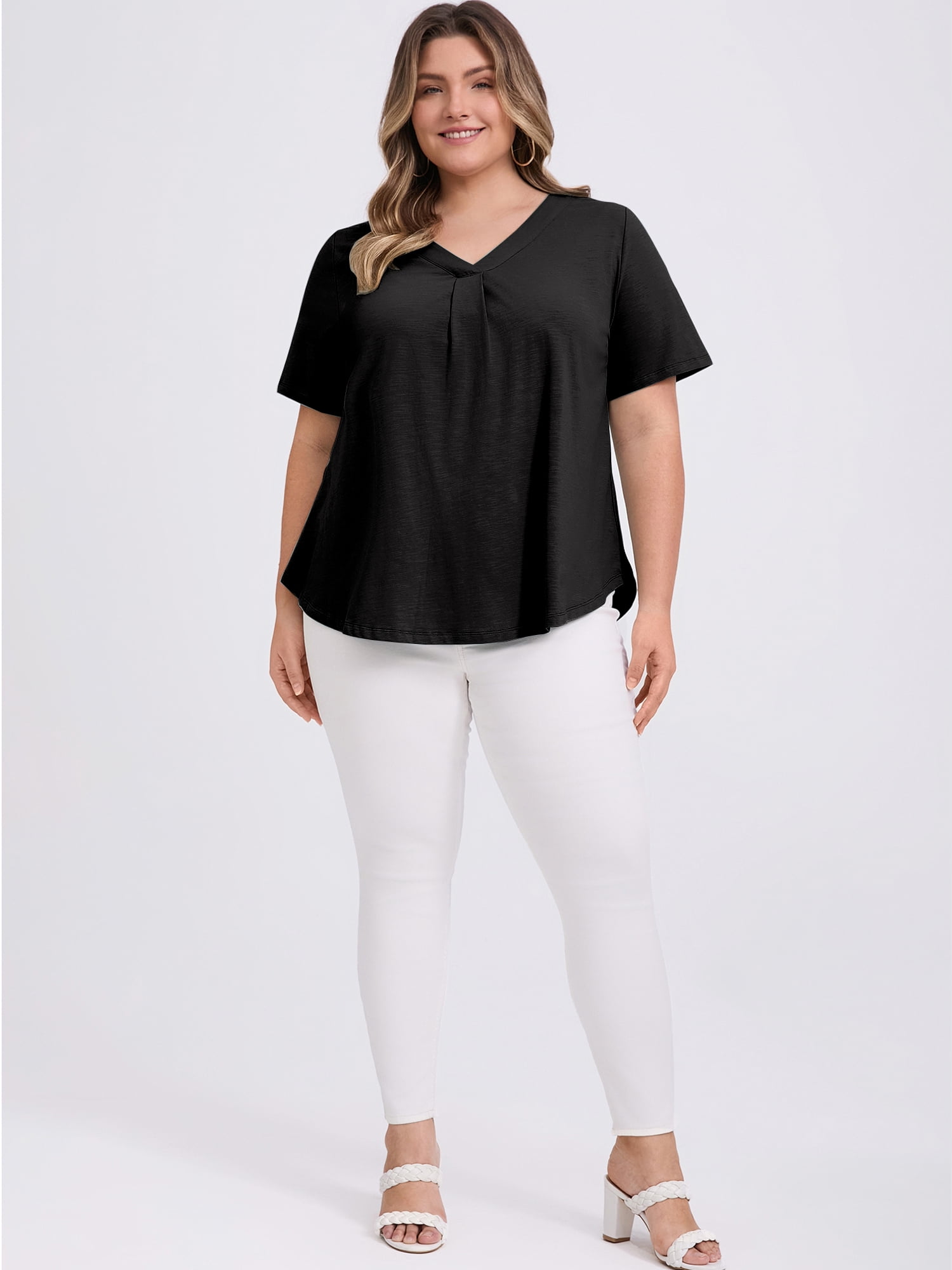 DARING DIVA Women's Plus Casual Trendy Pleated Shirt Dressy Work Blouse 3X Black