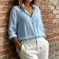 thumbnail image 6 of Ashirexll Summer Tops for Women Solid Color Long Sleeve Button Linen Shirt with Pockets Casual Summer Blouse, 6 of 7