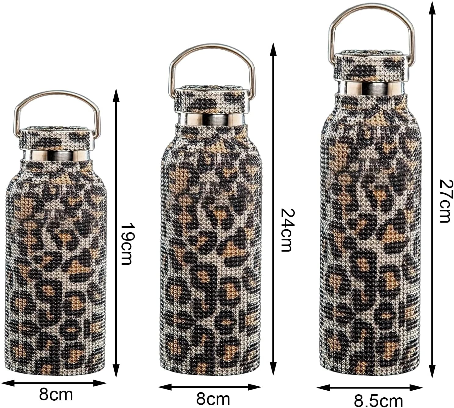 Pikadingnis Leopard Diamond Water Bottle, Rhinestone Insulated Water Bottle, Bling Diamond Vacuum Flask, Sparkling Thermos Water Bottle, Y2K Glitter