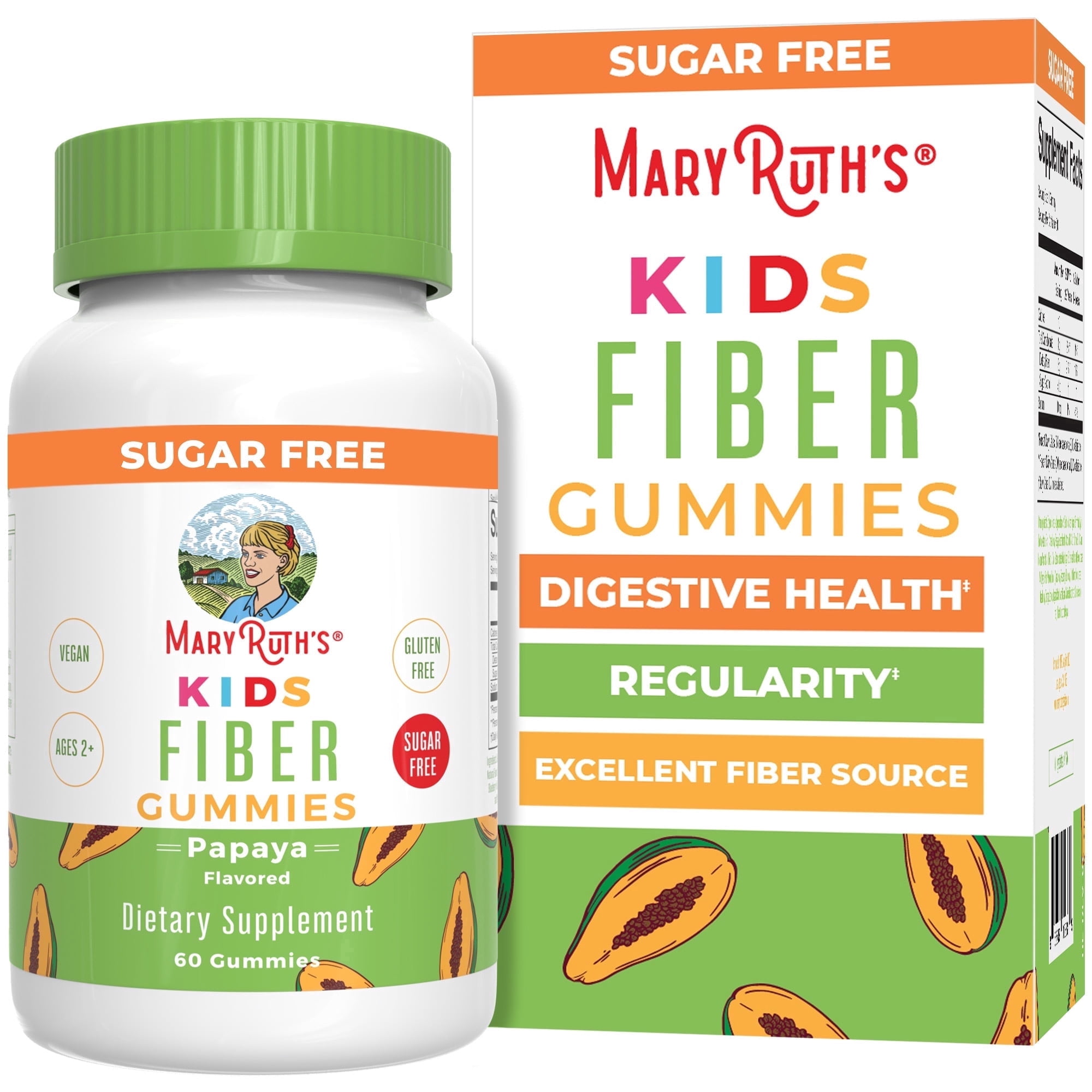 MaryRuth's Fiber Gummies for Kids Papaya Flavor Vegan Digestive Health Gluten-Free 60 Count