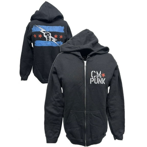 Return of CM Punk Blue Logo Black Zipper Hoody