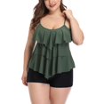 thumbnail image 1 of Traje de baño de talla grande para mujer, traje de baño de dos piezas con estampado floral, top tankini con volantes en capas y pantalones cortos, 1 of 4