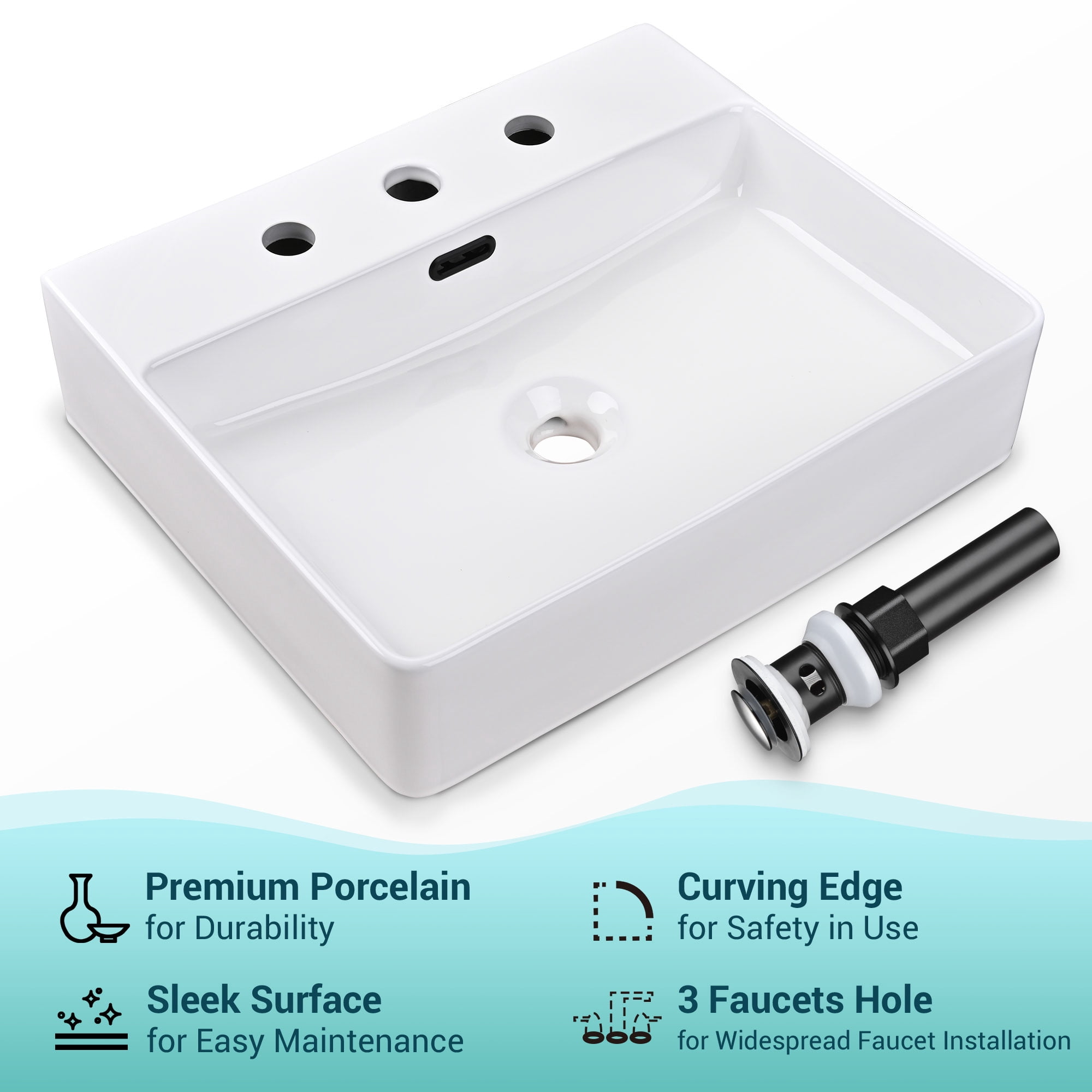 Aquaterior 20" Rectangle Bathroom Vessel Sink White Procelain Above Counter Ceramic Basin