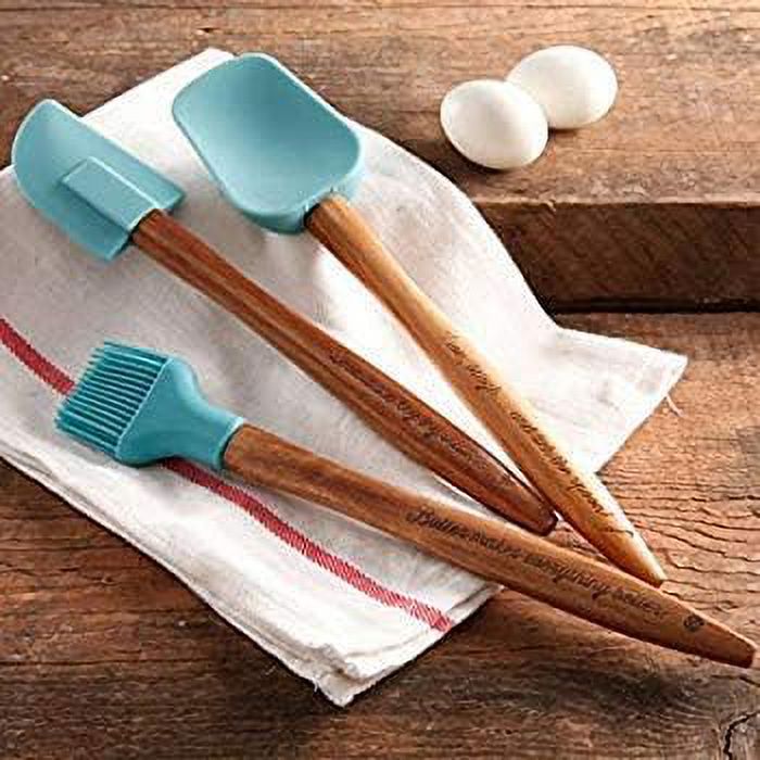 The Pioneer Woman Cowboy Rustic 3-Piece Silicone Head Utensil Set with Acacia Wood Handle, Turquoise/Blue - image 2 of 3