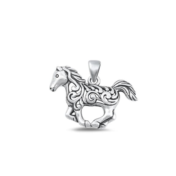 Sterling Silver Oxidized Swirl Running Horse Charm Pendant .925 New Jewelry Female Unisex