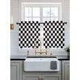thumbnail image 2 of Simple Black White Checkered Tier Curtains 24 Inch Length,Sheer Curtains for Bedroom Living Room Window Lattice Buffalo Plaid Rod Pocket Drapes Kitchen Curtains Small Half Window 27.5"x24" 2 Panels, 2 of 6