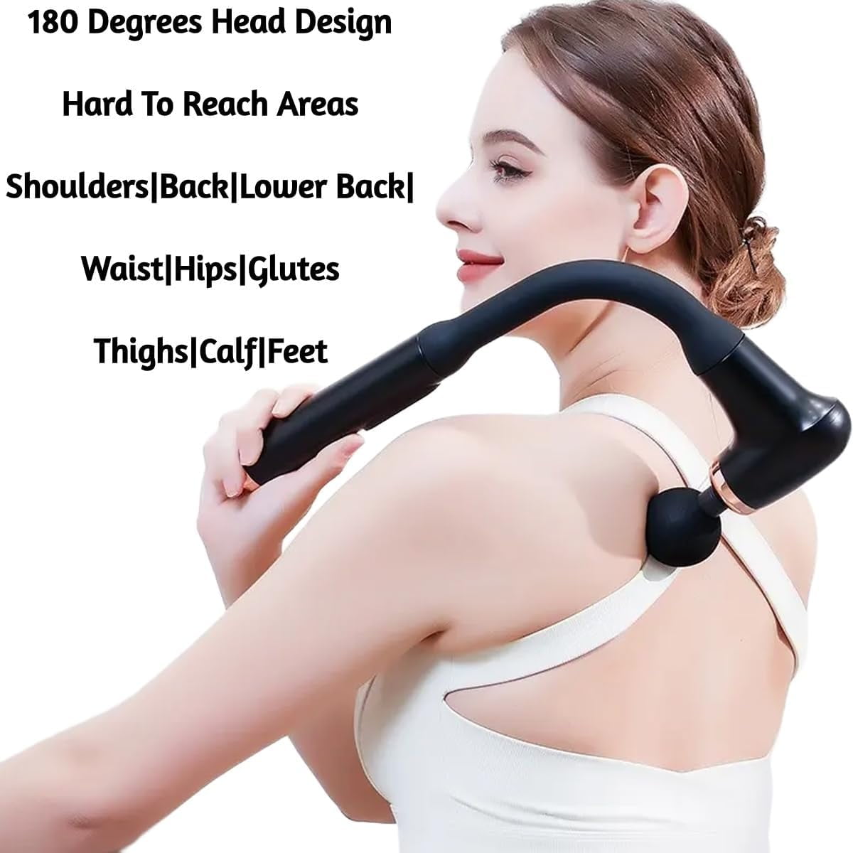 Deep Tissue Back & Muscle Massager with Long Handle – Handheld Electric Massage Gun with LCD Display, 4 Heads & Multi‑Speed Settings – Pain Relief for Neck, Shoulders, Back & Feet