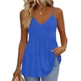 thumbnail image 2 of LIZUOJUN Womens Tank Tops Solid Color Pleated Spaghetti Strap V-Neck Cami Top Summer Dressy Trendy Sleeveless Loose Fit Tops Blue 3XL, 2 of 6