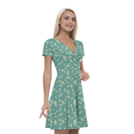 Women’s A Line Feathers Summer Dress, Retro Triangle Arrangement, Cross Wrap V Neck, 6 Sizes, by Ambesonne