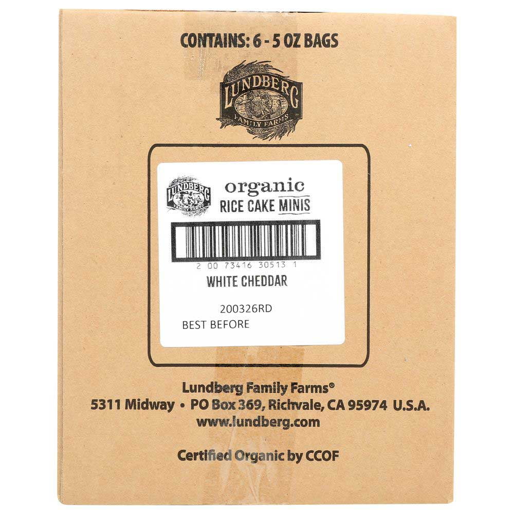 Lundberg Organic Mini White Cheddar Rice Cake, 5 Ounce -- 6 per case.