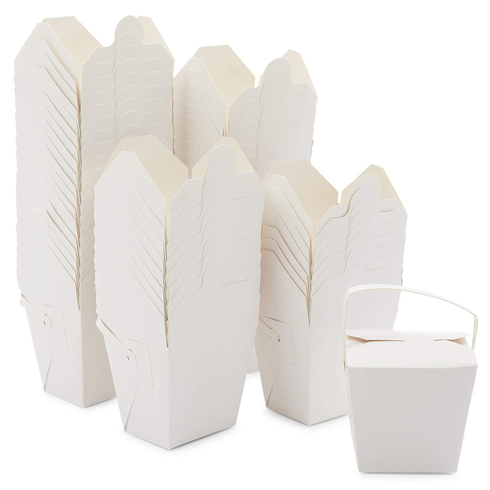 50 Pack White Paper Chinese Take Out Boxes With Handle To Go Food Storage Containers 16 Oz Walmart Com
