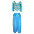 thumbnail image 3 of Alvivi Women Sequin Self-tie Back Belly Dance Crop Top Lantern Pants Bollywood Belly Dance Outfit Sky Blue One Size, 3 of 7
