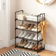Bemico 4-Tier Metal Shoe Rack, Sturdy Shoe Organizer Storage Large Shoe Shelf Standing Stackable Shoe Rack for Entryway Bedroom Living Room Closet, Cloakroom, Black Finish