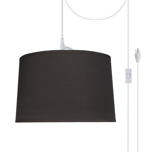 Aspen Creative 72242-21 One-Light Plug-In Swag Pendant Light Conversion Kit with Transitional Hardback Empire Fabric Lamp Shade, Black, 14" width
