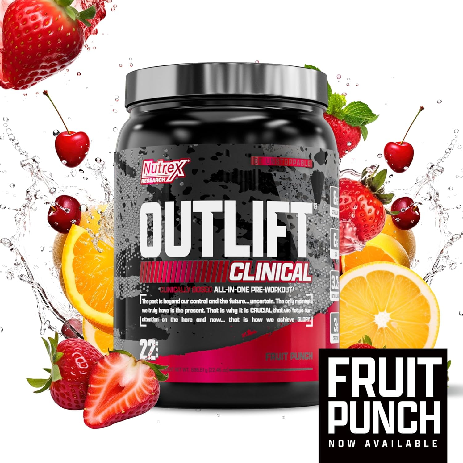 Nutrex Research Outlift Clinical - Clinically Dosed Pre Workout Powder with Creatine, 8G Citrulline, EAA - Energy, Performance, Pump Preworkout Supplement for Men & Women (22 Servings, Fruit Punch)