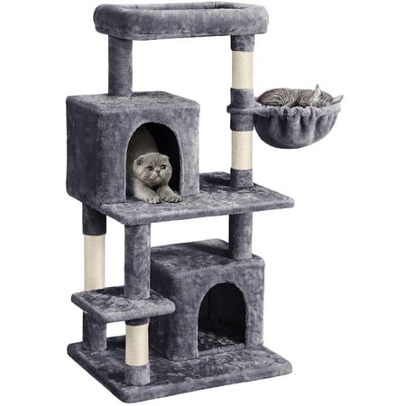 Easyfashion Multi-Level Cat Tree Cat Condo with Top Perch  Dark Gray