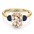 thumbnail image 3 of Gem Stone King 2.70 Ct Oval Peach Morganite Blue Sapphire 18K Yellow Gold Plated Silver Ring, 3 of 6