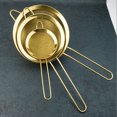 thumbnail image 5 of HKUKY 304 Stainless Steel Hot Pot Fat Skimmer Spoon, Foam Strainer, Flour Sifter, Set of 3 Sizes Fine Mesh Food Strainer for Kitchen, Gold, 5 of 5