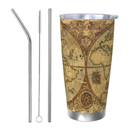 

Qekee World Map1 Print 20OZ Car Cup Stainless Steel Vacuum Insulated Tumbler Tumbler Cup With Lid And Straw Travel Coffee Mug-Straw Three-piece Set