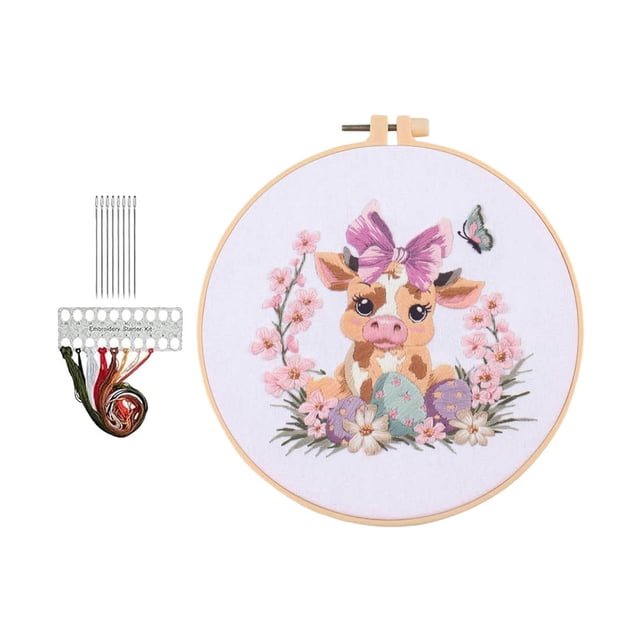zhangmingg Easter Embroidery Kit for Beginners Complete Needlepoint Craft Set with Threads and Step-by-Step Instructions