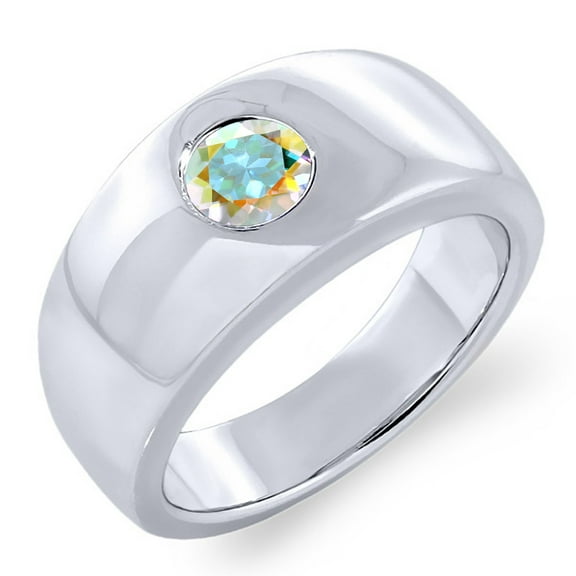 Gem Stone King 1.00 Ct Round Mercury Mist Mystic Topaz Ring for Men | 925 Sterling Silver | Gemstone Birthstone | Round 6MM | Men's Ring (Size 7)