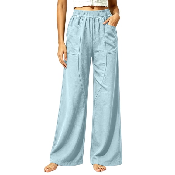 MYAOYINo Boundaries Womens Elastic Waist Wide Leg Pants Large Patch Pockets Casual Trousers