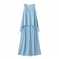 thumbnail image 4 of Cagogo Women's 2 Piece Sleeveless Tank Top Wide Leg Pants Set Casual Boho Beach Vacation Outfits Loose V Neck Summer Cruise Travel Clothes Matching Lounge Suits, Light Blue M, 4 of 4