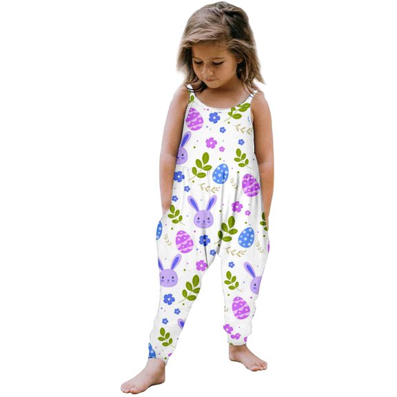 Mercatoo Little Girls Sleeveless Jumpsuit Cute Bunny Easter Outfit Toddler Girl Overalls One 𝐏iece Romper Baby Spring Clothes