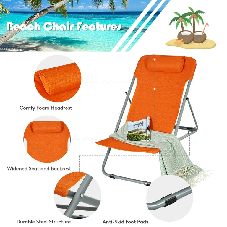 Costway Set of 2 Beach Chair Portable 3 Position Lounge Chair w
