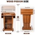 thumbnail image 2 of Vakiorn Mobile Wooden Podium 43 inch Height Adjustable Crank Handle Workbench Storage Privacy Baffles Lockable Casters for Church School Speech, 2 of 7