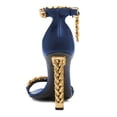 thumbnail image 3 of FSJ Women Ornamental Chains Open Almond Toe Sandals Ankle Strap Metal Block High Heels Shiny Party Date Night Club Shoes Size 9 Blue, 3 of 4