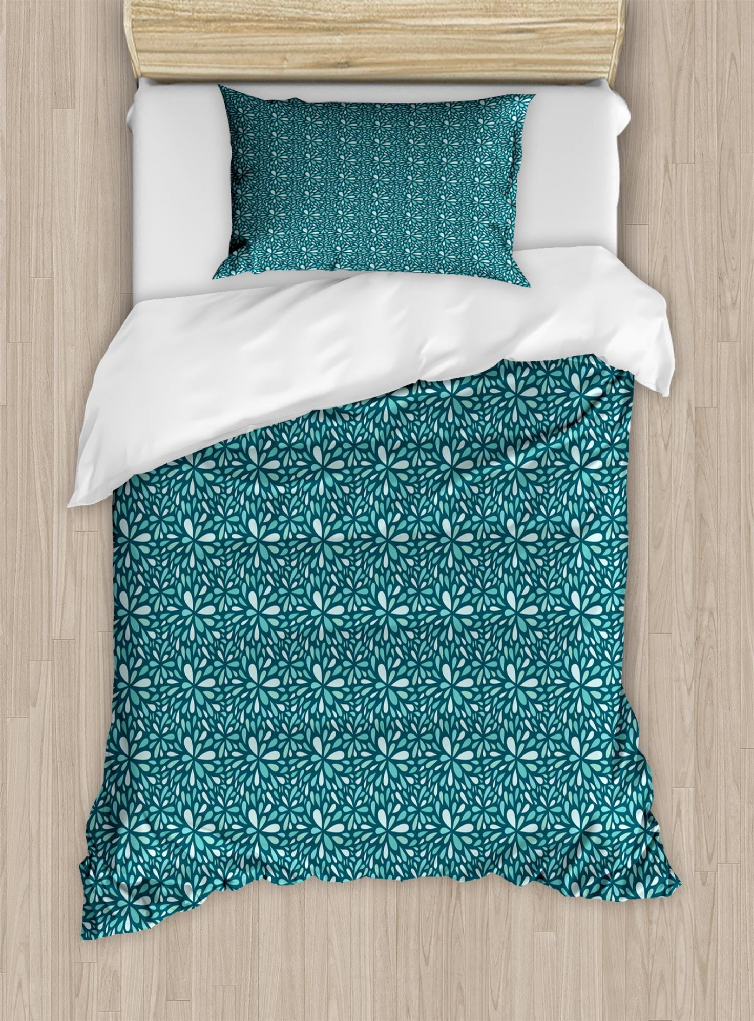 Rain Duvet Cover Set Twin Size Messy Dahlia Flower Pattern