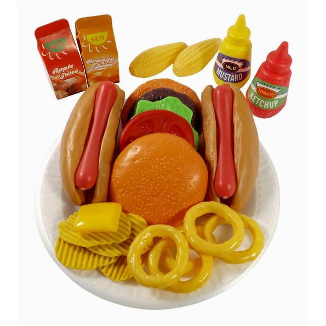 AZImport PS8010 Fast Food Play Set for Kids, Includes Burger, Hot Dog, Potato Chips, Onion Rings, Corn & More Accessories