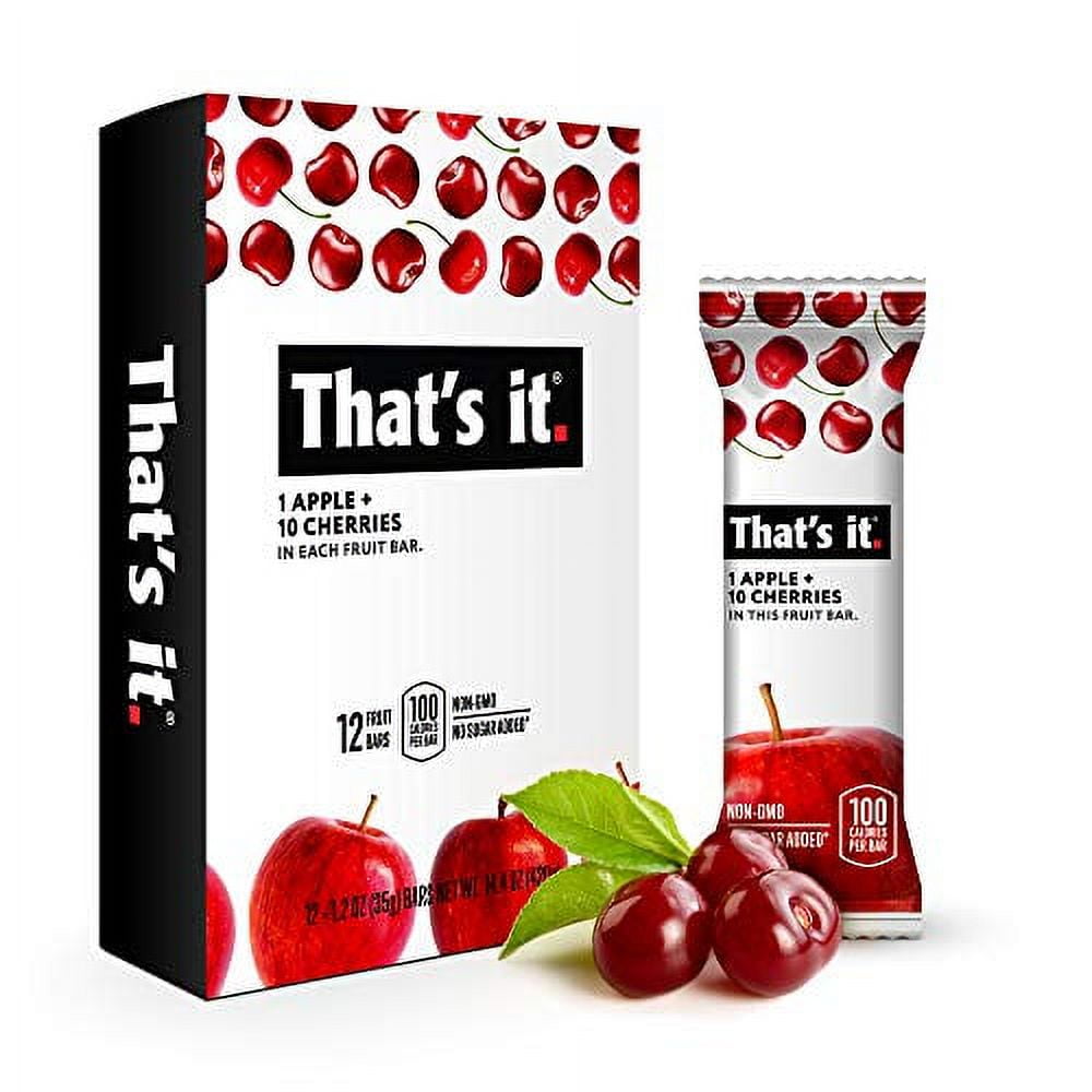 That's it. Apple + Cherry 100% Natural Real Fruit Bar, Best High Fiber Vegan, Gluten Free Healthy Snack, Paleo for Children & Adults, Non GMO No Sugar Added, No Preservatives Energy Food (12 Pack)