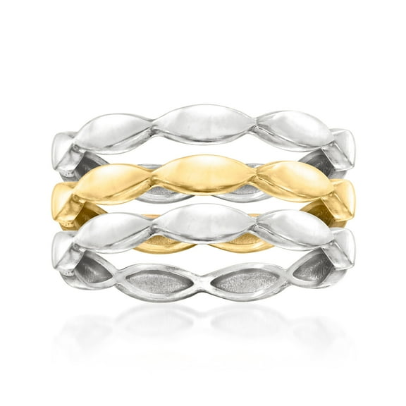 Ross-Simons Sterling Silver and 18kt Gold Over Sterling Jewelry Set: 3 Wave Rings, Women's, Adult
