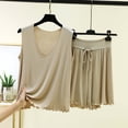 thumbnail image 1 of RKSTN Pyjama pour Femmes Ensemble Coton à Volants Grande Taille Col en V Sans Manches Camisole de Pyjama avec Shorts 2 Pcs Pyjama Léger pour Femmes, 1 of 7